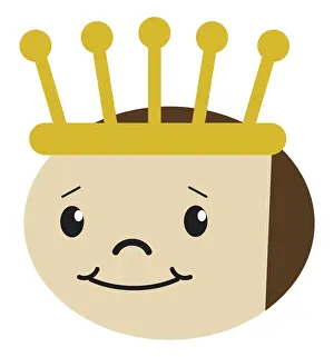 Human Face Prints: Digital cartoon of smiling girl wearing gold crown on head