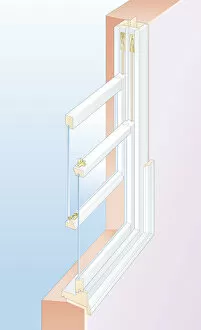 Images Dated 30th January 2009: Digital cross section illustration showing inner and outer sash, sill, pulley stile, architrave