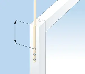 Window Frame Prints: Digital illustration of 25 mm of cord nailed to sash window