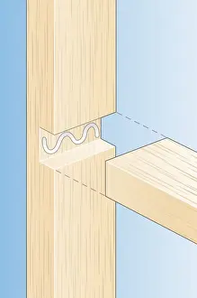 Durability Prints: Digital Illustration of adhesive inside join of housing joint in wood