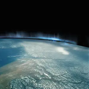 Digital Illustration of Aurora Borealis from Space