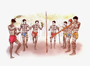 Playing Prints: Digital illustration of Australian Aboriginal men dancing