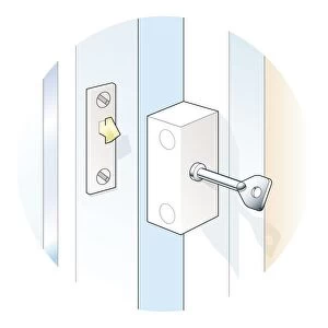 Digital Illustration of automatic casement window lock