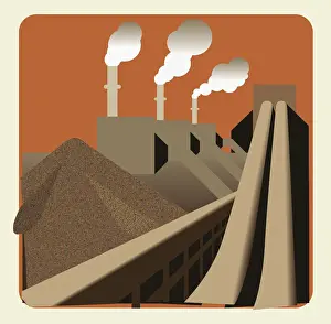 Alternative Energy Prints: Digital illustration of biomass fuel production at power station