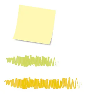 Blank Prints: Digital illustration of blank adhesive note and felt tip pen colouring squiggles