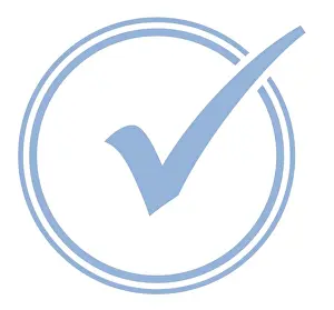 Digital illustration of blue tick symbol in white circle