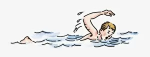 Images Dated 14th July 2009: Digital illustration of boy swimming front crawl in sea