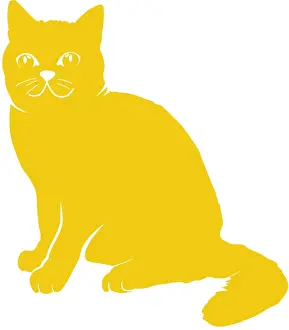 Curiosity Prints: Digital illustration of bright yellow cat on white background