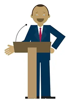 Hand On Hip Prints: Digital illustration of businessman giving speech from lectern