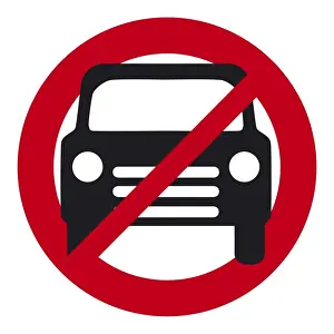 Forbidden Prints: Digital Illustration of car in circle with diagonal line through center