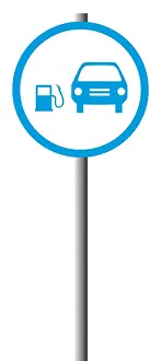 Fuel Pump Prints: Digital illustration of car and fuel pump in circular sign