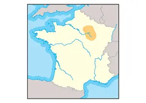 Digital illustration of the champagne wine region of northern France, shown in orange