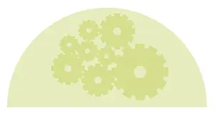 Coordination Prints: Digital illustration of cogs in green semi circle
