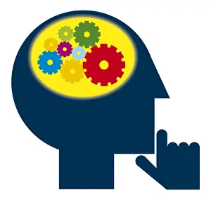 In A Row Prints: Digital illustration of cogs inside head representing how parts of human brain co-ordinate with each other