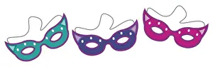Digital illustration of three colourful eye masks