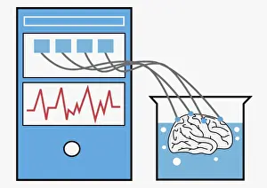 Experiment Prints: Digital illustration of computer providing stimulation to human brain