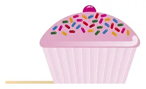 Sweet Food Prints: Digital illustration of cupcake with pinks icing, hundreds and thousands and cherry on top