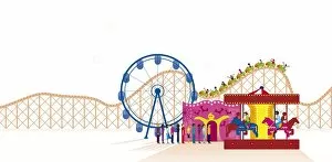 Choice Gallery: Digital illustration of fairground attractions at amusement park