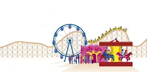 Fairground Prints: Digital illustration of fairground attractions at amusement park