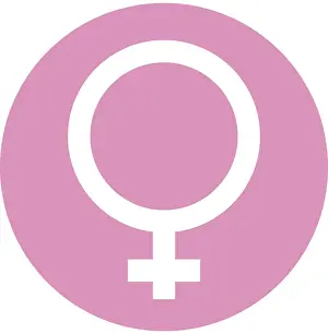 Femininity Prints: Digital illustration of female symbol in pink circle on white background