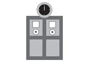Digital illustration of the first atomic clock, constructed in 1949