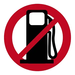 Forbidden Prints: Digital illustration of fuel pump in circle with diagonal line through center