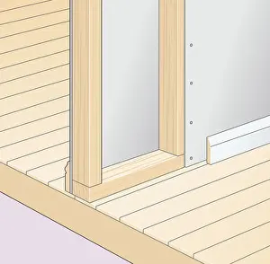 Carpentry Prints: Digital illustration of gap between plasterboard and floor hidden with skirting board