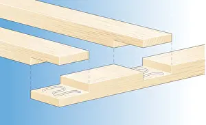 Durability Prints: Digital illustration of gluing wood halving joints to end and middle of timber