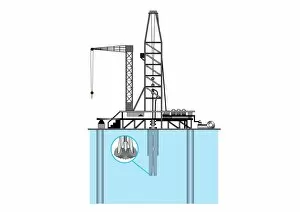 Crane Gallery: Digital illustration of jackup oil rig designed to extract oil from shallow water