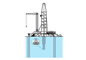 Removing Prints: Digital illustration of jackup oil rig designed to extract oil from shallow water