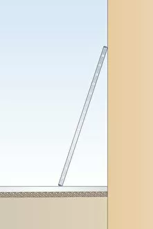 Digital illustration of ladder on flat surface and safely leaning against outside wall