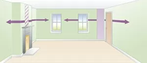 Digital illustration of living room prepared for wallpapering
