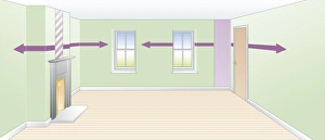 Wallpaper Collection: Digital illustration of living room prepared for wallpapering