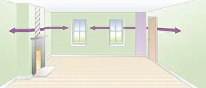 Digital illustration of living room prepared for wallpapering