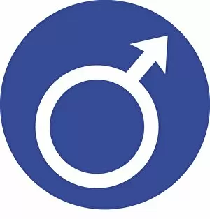 Images Dated 9th May 2011: Digital illustration of male symbol in blue circle on white background
