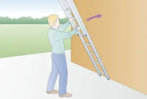 One Young Man Prints: Digital illustration of man holding extension ladder against outside wall