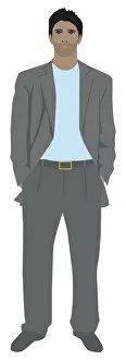 Digital illustration of man standing with hands in pockets