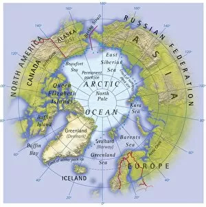 Blue Background Gallery: Digital illustration of map showing position of Arctic Ocean and surrounding continents