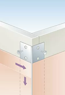 Digital Illustration of metal corner bead strengthened with filler and nailed to external corner in plasterboard