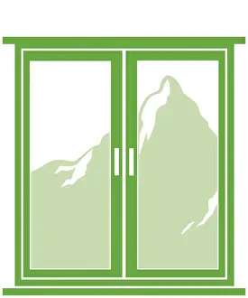 Closed Prints: Digital illustration of mountain seen through closed window on white background