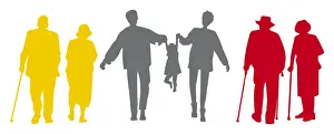 Adult Offspring Prints: Digital illustration of multi-generation family shown in silhouette