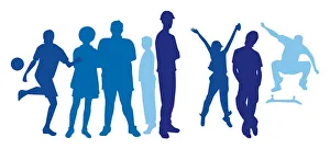 Soccer Gallery: Digital illustration of of people standing still and participating in activities
