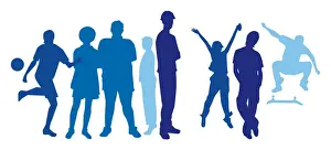 Skateboarding Prints: Digital illustration of of people standing still and participating in activities