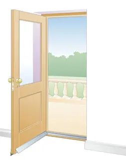 Door Prints: Digital illustration of open door showing draughtproofing foam strip surrounding frame