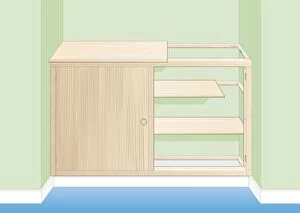 Images Dated 30th January 2009: Digital illustration of partially constructed cupboard with timber frame