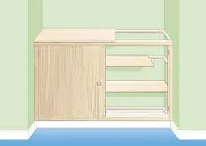 Carpentry Prints: Digital illustration of partially constructed cupboard with timber frame
