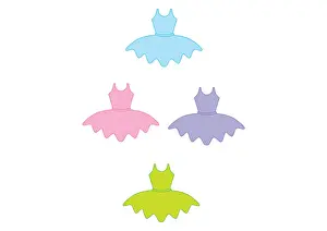 Femininity Prints: Digital illustration of pastel blue, pink, mauve, and green ballet dancing tutus
