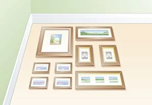 Images Dated 30th January 2009: Digital illustration of pictures laid out on floor before attaching to wall