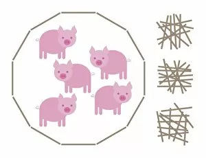 Five Animals Gallery: Digital illustration of pig and stick IQ game