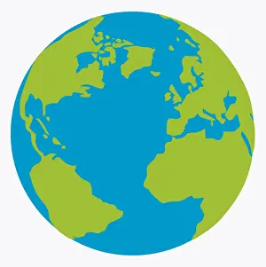 Planet Earth Prints: Digital illustration of planet Earth showing continents in green